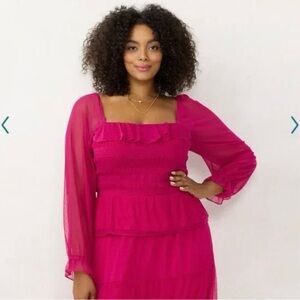 LC Lauren Conrad - Pink Sheer Sleeve Ruffled Blouse - 2X